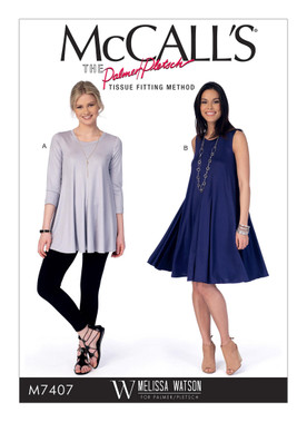 McCall's M7407 | Misses' Flared Knit Top and Dress | Front of Envelope