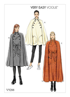 Vogue Patterns V9288 | Misses' Cape with High Collar, Pockets, and Belt | Front of Envelope