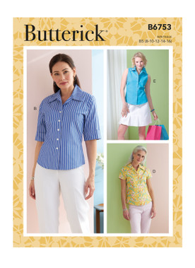 Butterick B6753 | Misses'/Misses' Petite Button-Down Shirts | Front of Envelope
