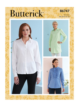Butterick B6747 | Misses' Button-Down Collared Shirts | Front of Envelope