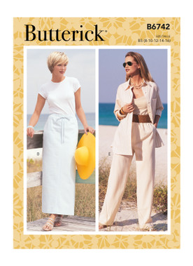 Butterick B6742 | Misses'/Misses' Petite Elastic-Waist Skirts, Shorts and Pants | Front of Envelope