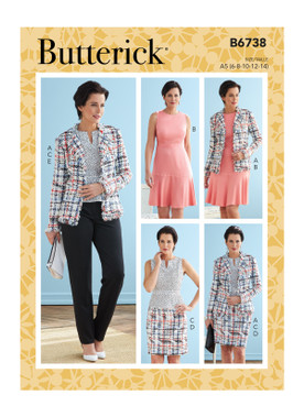 Butterick B6738 | Misses' Jacket, Dress, Top, Skirt & Pants | Front of Envelope