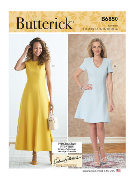 Butterick B6850 | Misses' Jewel or V-Neck Fit & Flare Dresses | Front of Envelope