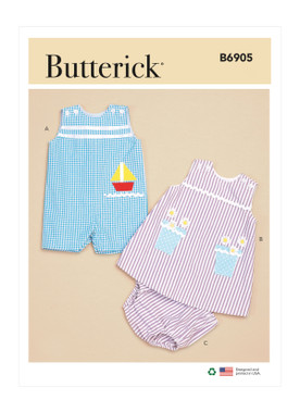 Butterick B6905 (Digital) | Baby Overalls, Dress and Panties | Front of Envelope