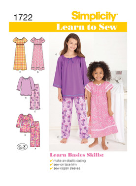 Simplicity S1722 | Learn-to-Sew Child's & Girls' Loungewear | Front of Envelope