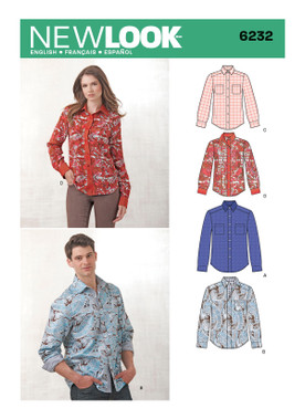 New Look N6232 | Misses' & Men's Button Down Shirt | Front of Envelope