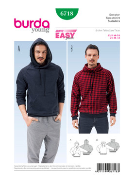 Burda Style BUR6718 | Men's Pullover Hoodie | Front of Envelope