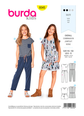Burda Style BUR9345 | Child's Summer Jumpsuits | Front of Envelope