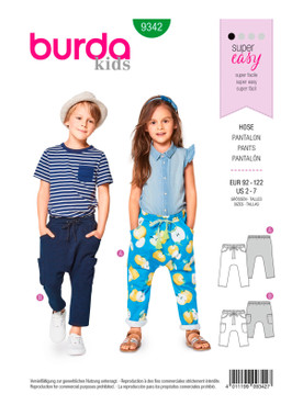 Burda Style BUR9342 | Child's Elastic Waistband Pants | Front of Envelope