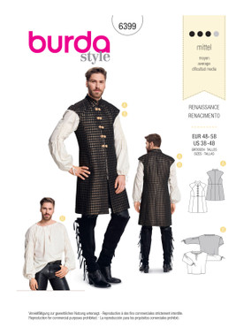 Burda Style BUR6399 | Men's Renaissance Shirt & Waistcoat | Front of Envelope