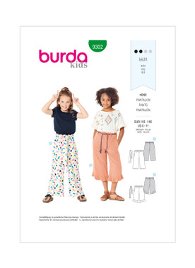 Burda Style BUR9302 | Children's Pull-on Pants with length Variations | Front of Envelope