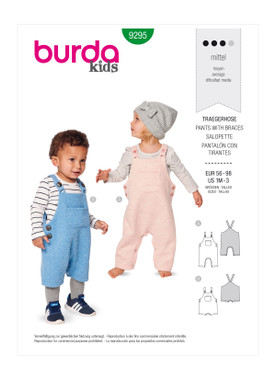 Burda Style BUR9295 | Babies' Bibbed Trousers or Pants – Overalls with Straps | Front of Envelope