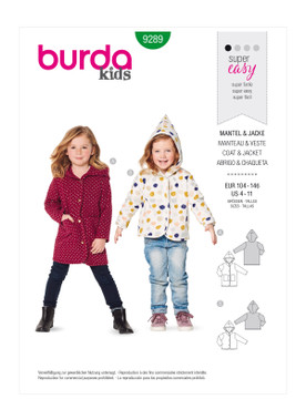 Burda Style BUR9289 | Children's Jackets with Hood | Front of Envelope