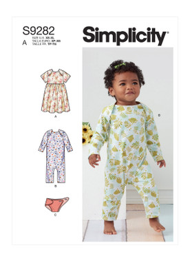 Simplicity S9282 | Babies' Knit Dress, Romper & Diaper Cover | Front of Envelope