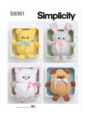 Simplicity S9361 | Plush Bear, Bunny, Kitten and Pup | Front of Envelope
