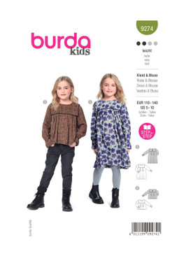 Burda Style BUR9274 | Children's Dress, Blouse with Yoke - Loose Drape | Front of Envelope