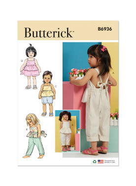 Butterick B6936 (PDF) | Toddlers' Overalls and Dress | Front of Envelope