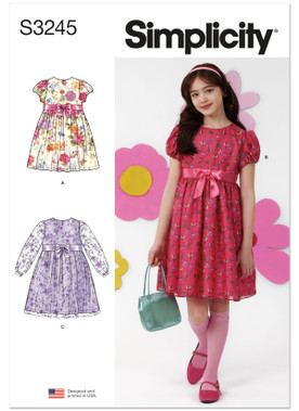 Simplicity Sewing Pattern Girls' Dress with Sleeve Variations