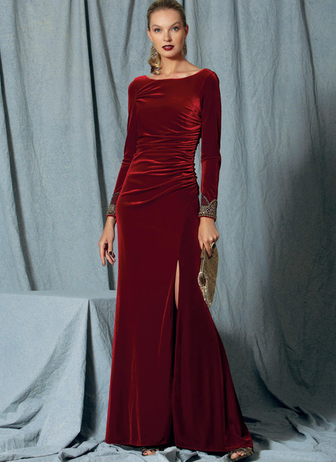 Vogue Patterns V1520 | Misses' Side-Gathered, Long Sleeve Dress with Beaded Trim