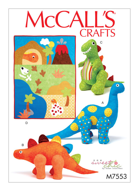 McCall's M7553 (Digital) | Dinosaur Plush Toys and Appliquéd Quilt | Front of Envelope