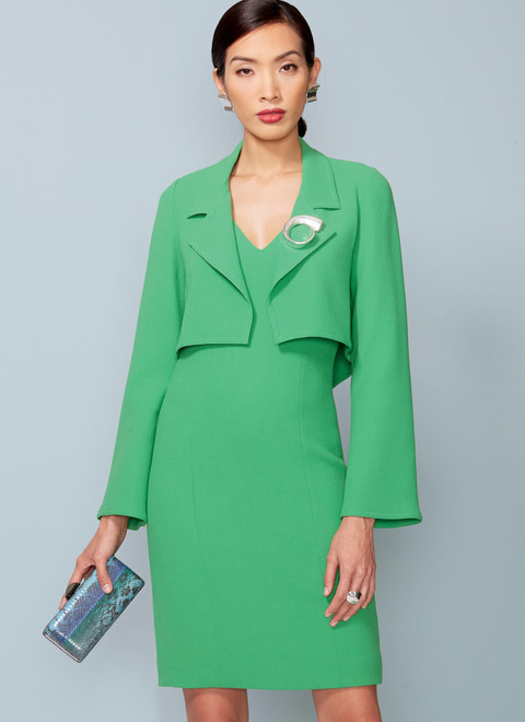 Vogue Patterns V1536 | Misses'/Misses' Petite Cropped Jacket and V-Neck, Princess Seam Dress