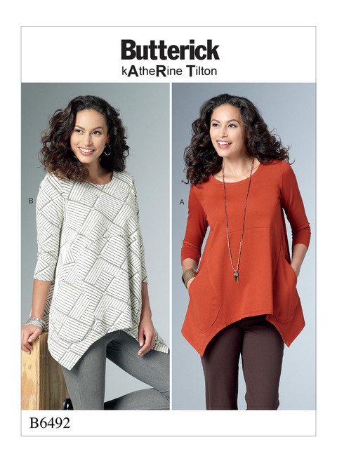 Butterick B6492 | Misses' Loose Knit Tunics with Shaped Sides and Pockets | Front of Envelope