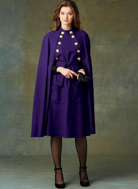 Vogue Patterns V9288 | Misses' Cape with High Collar, Pockets, and Belt