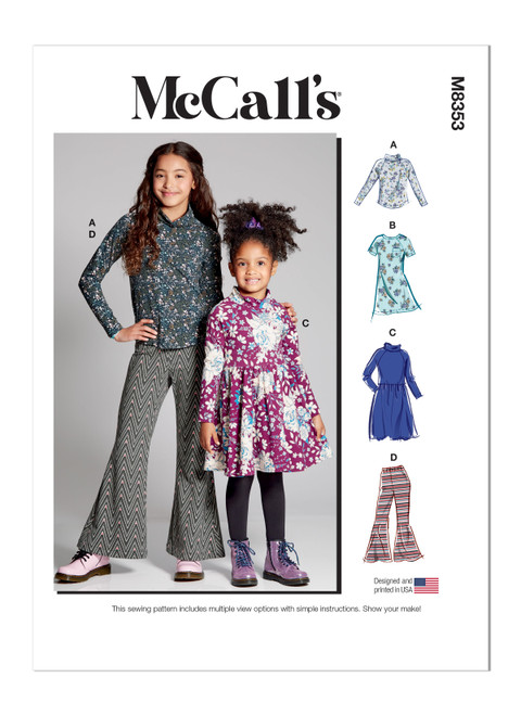 McCall's M8353 | Children's and Girls' Knit Top, Dresses and Pants | Front of Envelope