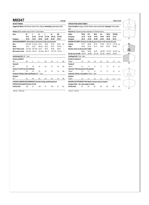 McCall's M8347 | Misses' Poncho | Back of Envelope