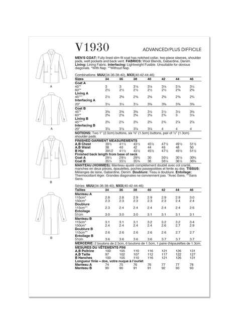 Vogue Patterns V1930 | Men's Coat | Back of Envelope