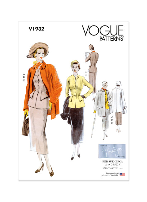 Vogue Patterns V1932 | Misses' Vintage Suit and Coat | Front of Envelope