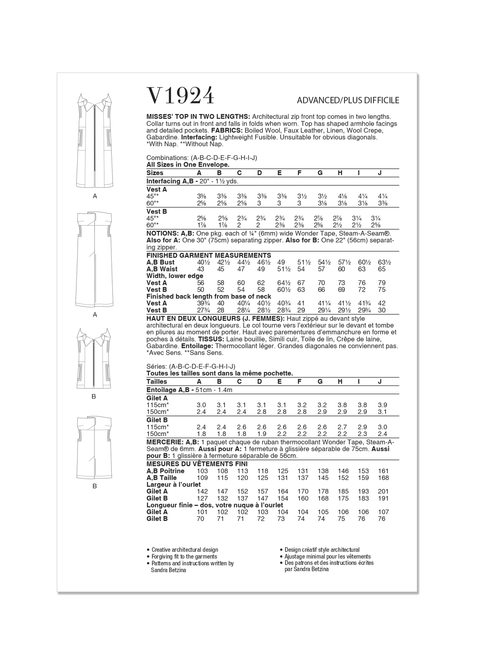 Vogue Patterns V1924 | Misses' Top in Two Lengths by Sandra Betzina | Back of Envelope