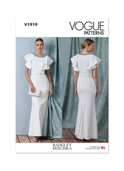 Vogue Patterns V1919 | Misses' Full Length Dress with Belt by Badgley Mischka | Front of Envelope