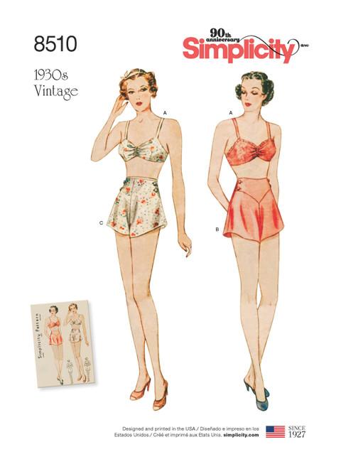 Simplicity S8510 | Misses' Vintage Brassiere and Panties | Front of Envelope