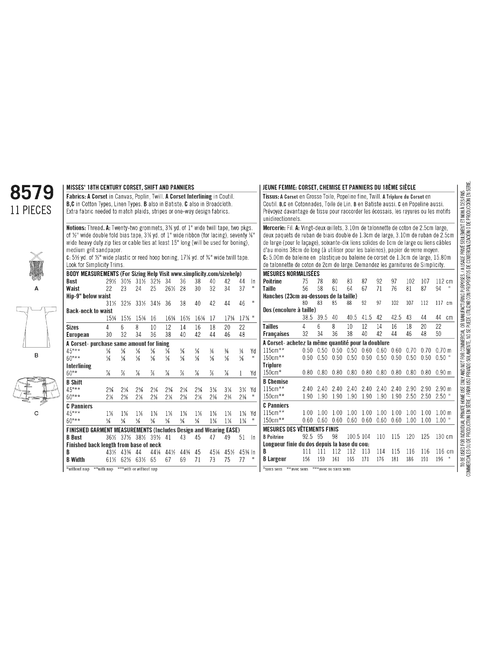 Simplicity S8579 | Misses' 18th Century Costume | Back of Envelope