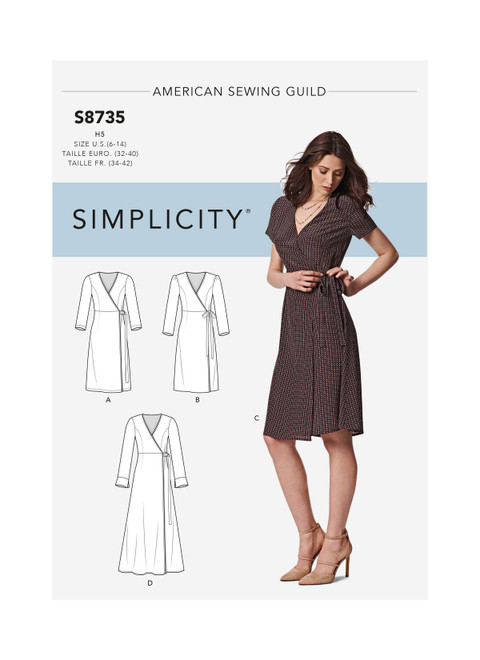 Simplicity S8735 | Misses'/Miss Petite Wrap Dress | Front of Envelope