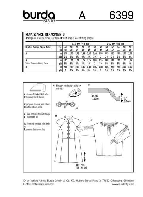 Burda Style BUR6399 | Men's Renaissance Shirt & Waistcoat | Back of Envelope