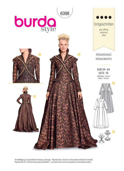 Burda Style BUR6398 | Misses' Renaissance Dress | Front of Envelope