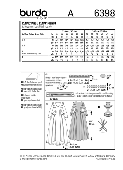 Burda Style BUR6398 | Misses' Renaissance Dress | Back of Envelope