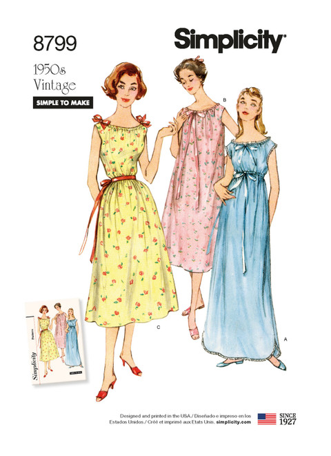 Simplicity S8799 | Misses' Vintage Nightgowns | Front of Envelope