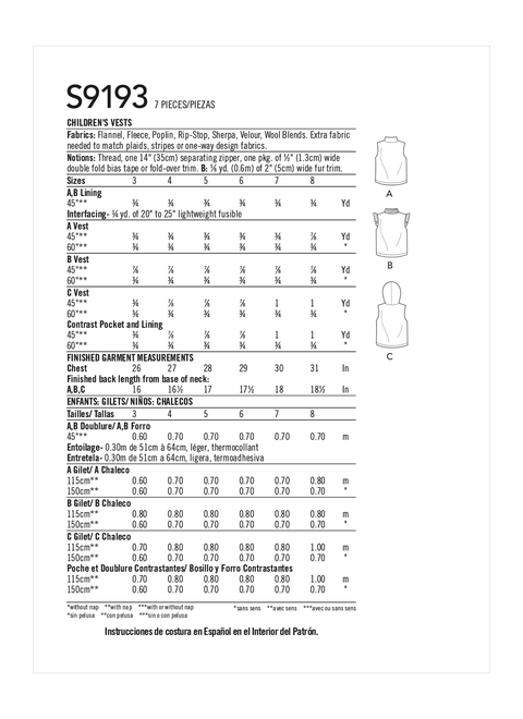Simplicity S9193 | Children's Vest | Back of Envelope