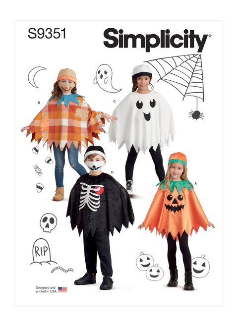 Simplicity S9351 | Children's Poncho Costumes, Hats and Face Masks | Front of Envelope