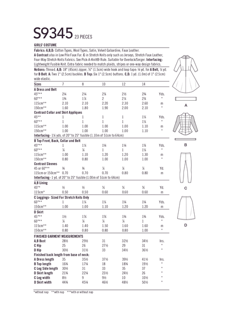 Simplicity S9345 | Girls' Costumes | Back of Envelope