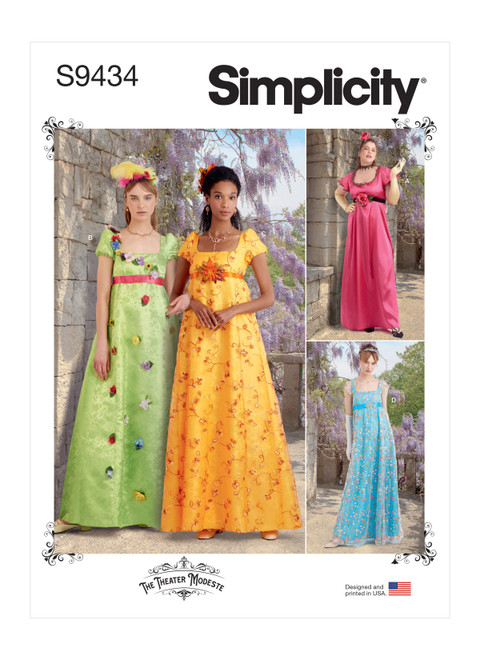 Simplicity S9434 | Misses' & Women's Regency Era Style Dresses | Front of Envelope