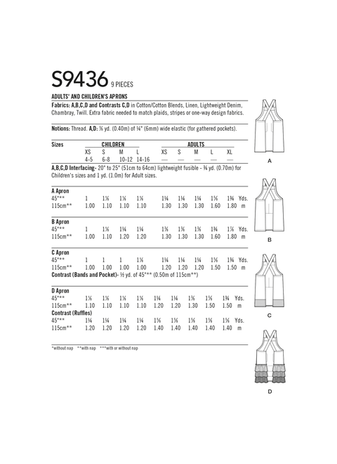 Simplicity S9436 | Adults' & Children's Aprons | Back of Envelope