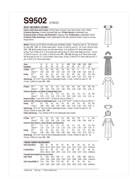 Simplicity S9502 | Misses' and Women's Costumes | Back of Envelope