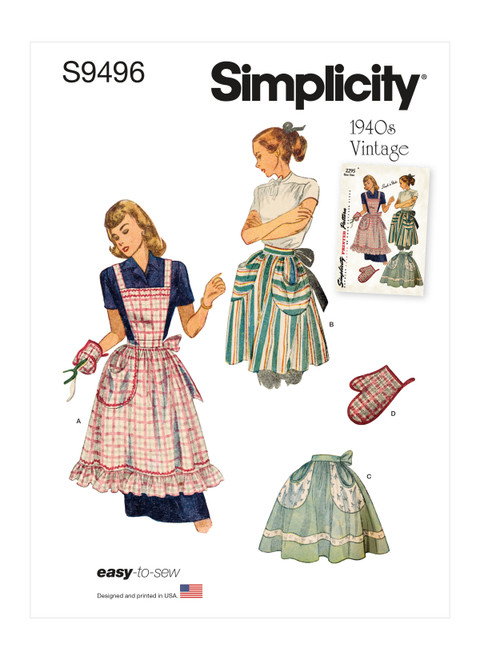 Simplicity S9496 | Misses' Vintage Apron | Front of Envelope