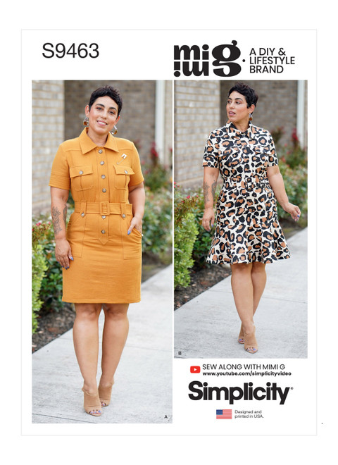 Simplicity S9463 | Misses' Shirt Dress with Belt | Front of Envelope