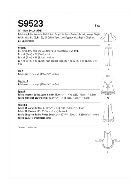 Simplicity S9523 | 18" Doll Clothes | Back of Envelope