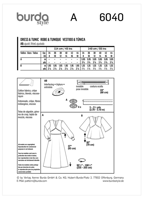 Burda Style BUR6040 | Misses' Dress and Blouse | Back of Envelope
